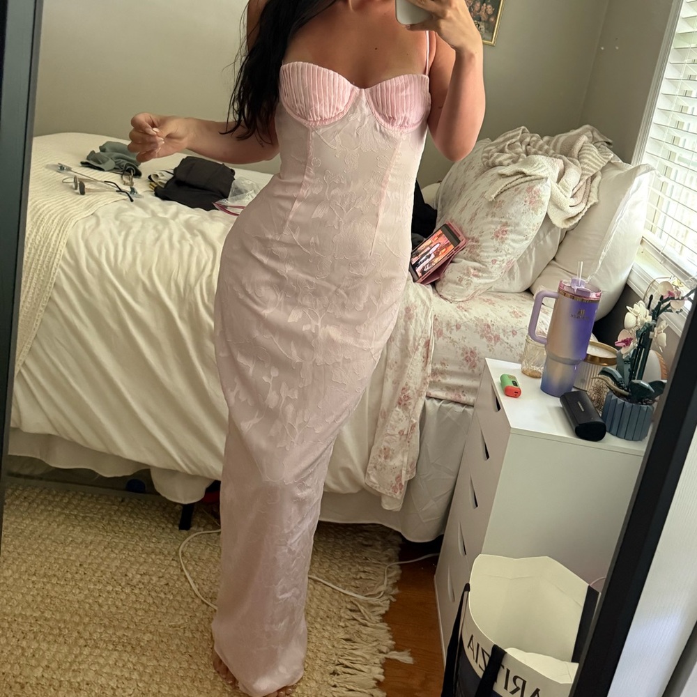 White Fox Boutique Pale Pink Strapless Bustier Maxi Dress